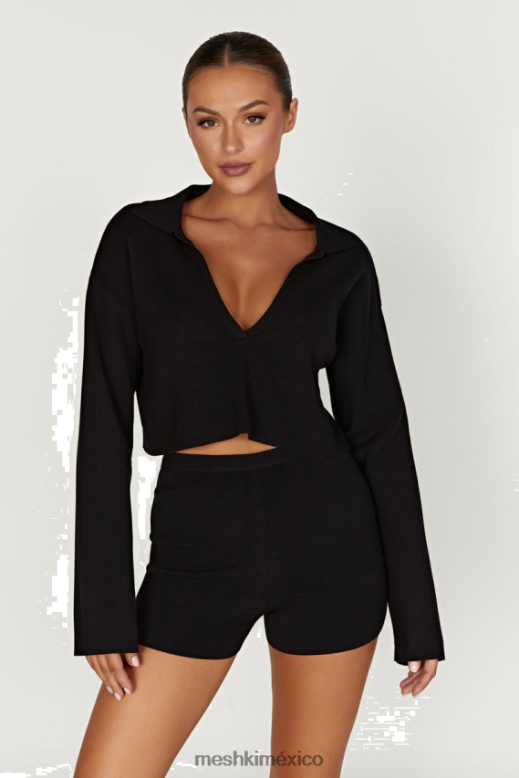 Meshki suéter de punto con cuello Lennox negro ropa H48F8H913