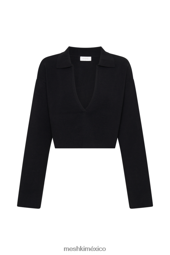Meshki suéter de punto con cuello Lennox negro ropa H48F8H913