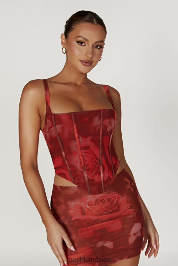 Meshki corsé de malla con cordones joanie estampado de rosas de gran tamaño ropa H48F8H896