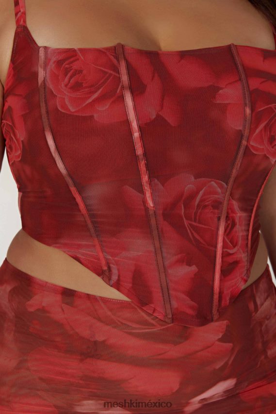 Meshki corsé de malla con cordones joanie estampado de rosas de gran tamaño ropa H48F8H896