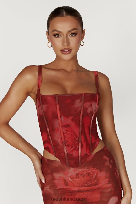 Meshki corsé de malla con cordones joanie estampado de rosas de gran tamaño ropa H48F8H896