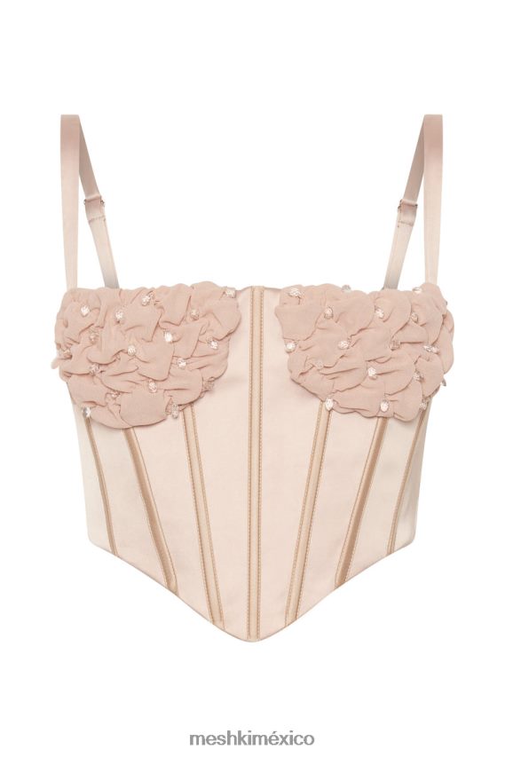 Meshki kristy top corsé fruncido en el busto champán ropa H48F8H1085