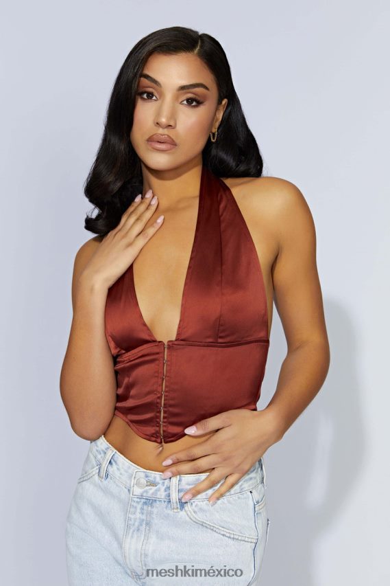 Meshki top con corsé de satén mallory chocolate con cerezas ropa H48F8H1066