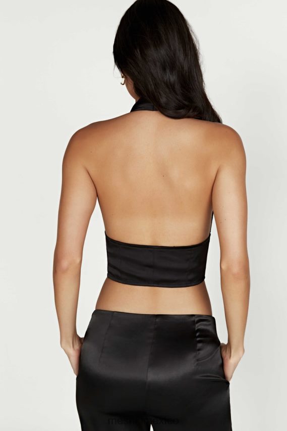 Meshki top con corsé de satén mallory negro ropa H48F8H1122