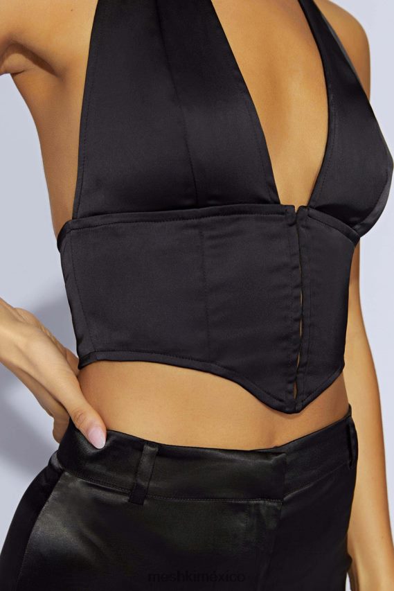 Meshki top con corsé de satén mallory negro ropa H48F8H1122