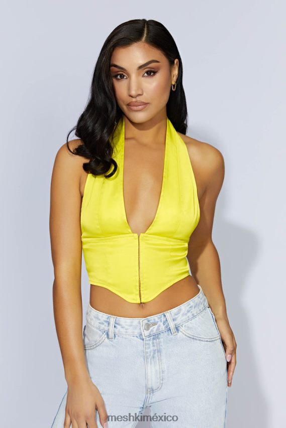 Meshki top con corsé de satén mallory verde fresco ropa H48F8H1045