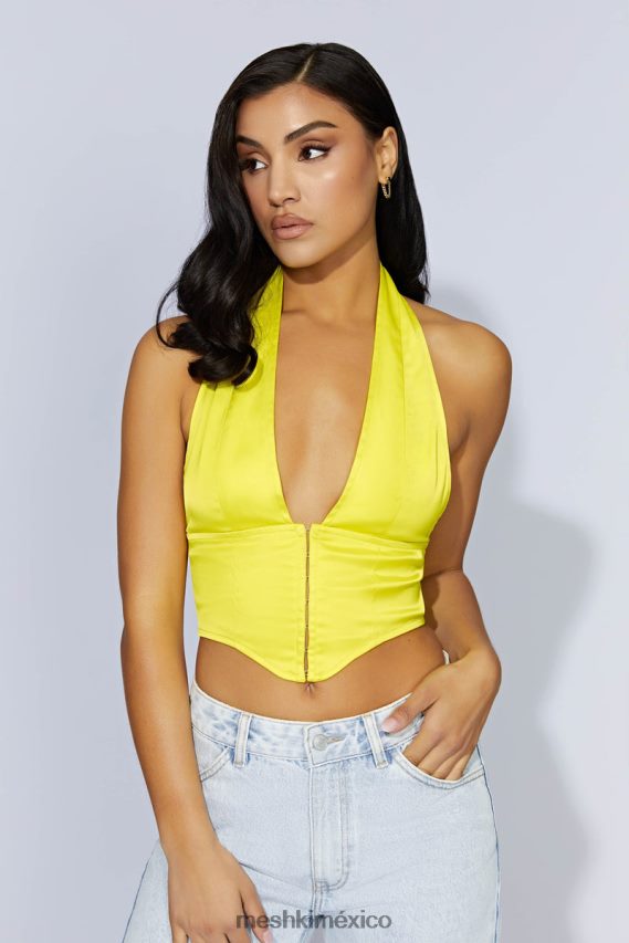 Meshki top con corsé de satén mallory verde fresco ropa H48F8H1045