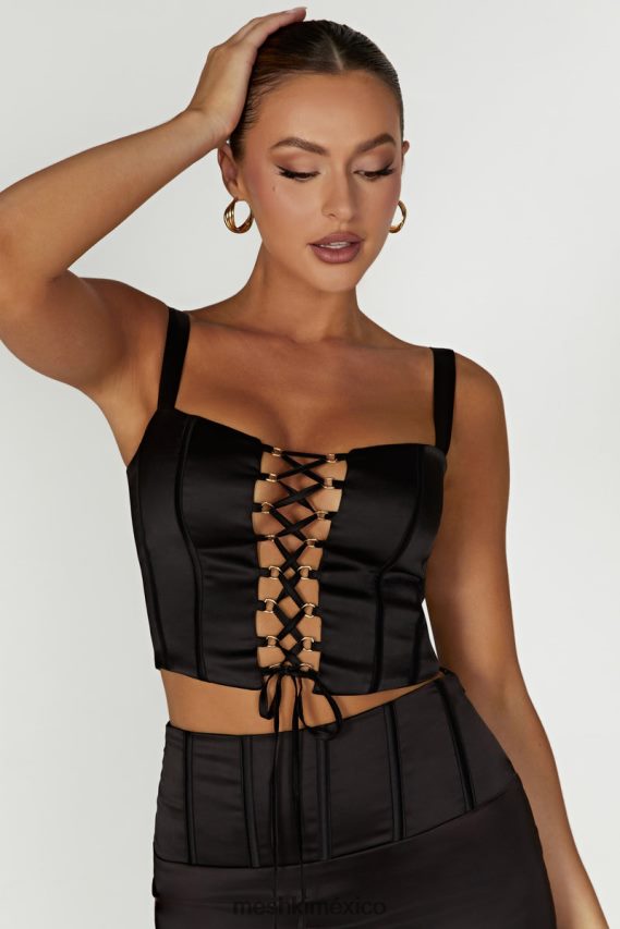 Meshki top corsé de satén escarlata negro ropa H48F8H971