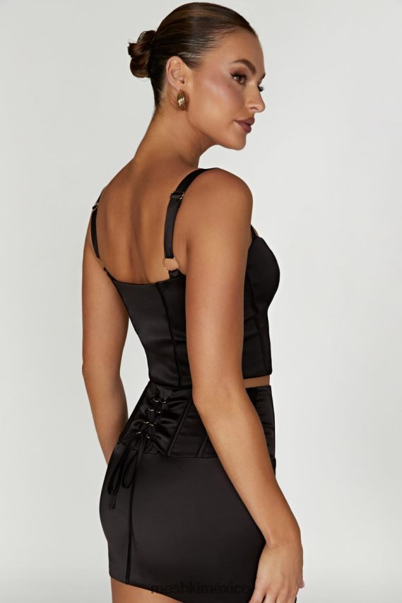 Meshki top corsé de satén escarlata negro ropa H48F8H971