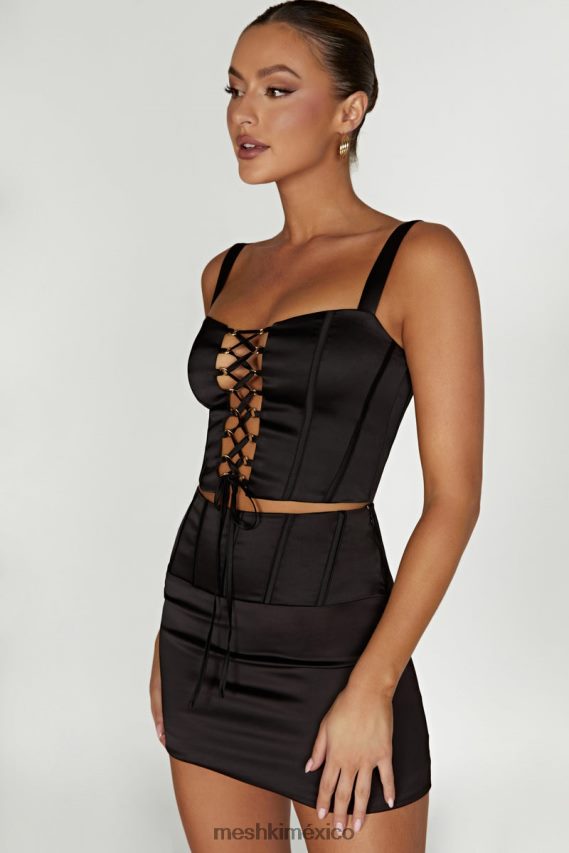 Meshki top corsé de satén escarlata negro ropa H48F8H971