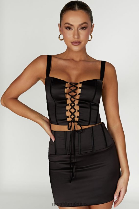 Meshki top corsé de satén escarlata negro ropa H48F8H971