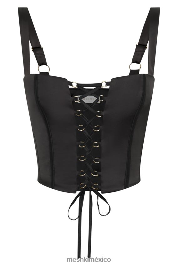 Meshki top corsé de satén escarlata negro ropa H48F8H971