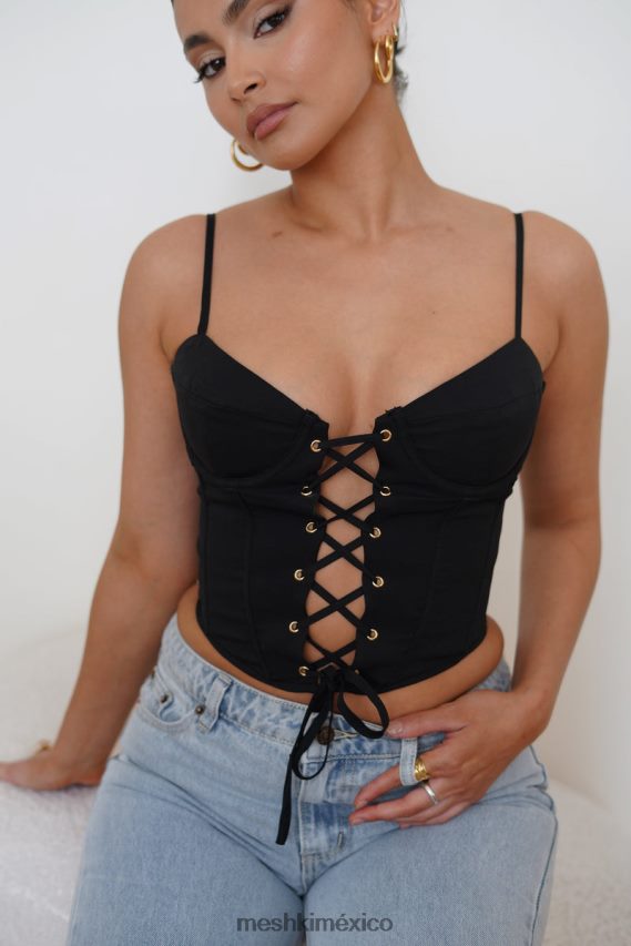 Meshki top estilo corsé largo Janice negro ropa H48F8H1051