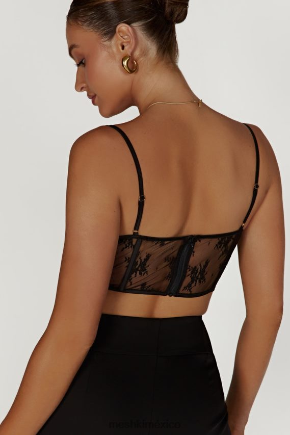 Meshki top tipo corsé hattie de satén y encaje negro ropa H48F8H978