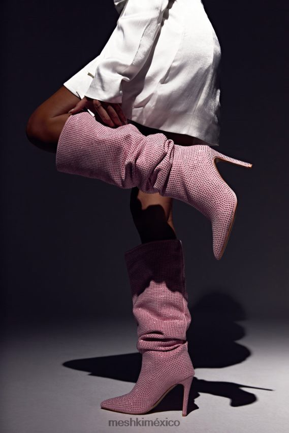 Meshki botas jenner con tacón alto y diamantes rubor rosa calzado H48F8H1677